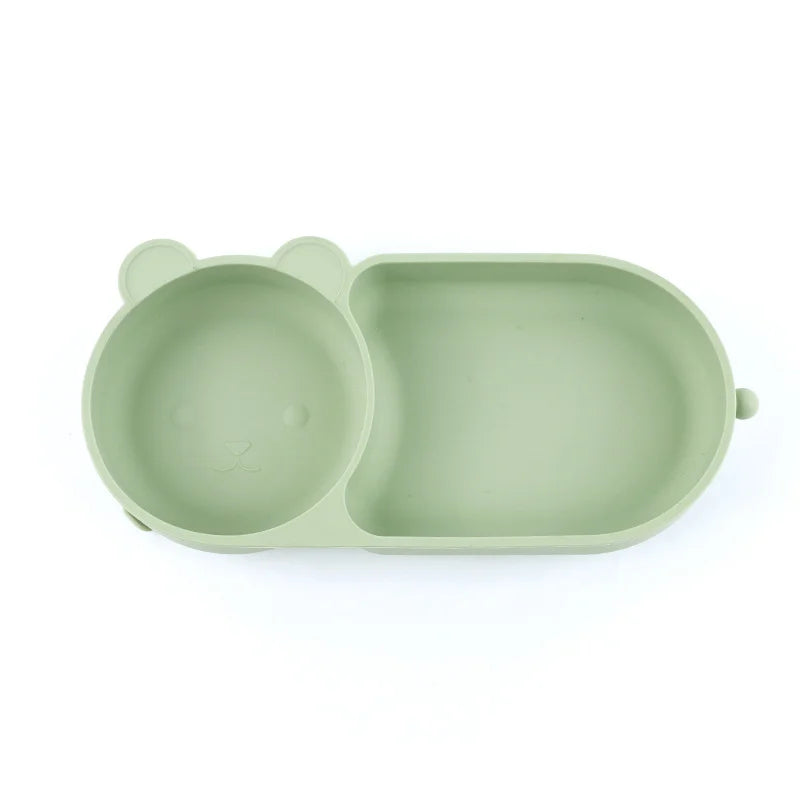 Baby Silicone Suction Cup Bowl Cute Bear Design Macaron Color 100% Food Grade Silicone BPA Free Double plate design for meals
