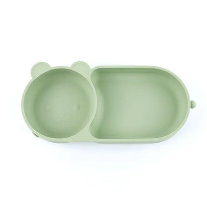 Baby Silicone Suction Cup Bowl Cute Bear Design Macaron Color 100% Food Grade Silicone BPA Free Double plate design for meals
