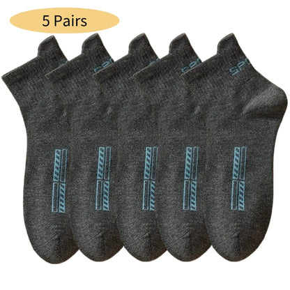 5 Pairs Cotton Sock for Men Sport Breathable Soft Letter Fashion Sneakers High Elastic Middle Tube Stocking Towel Sox Summer
