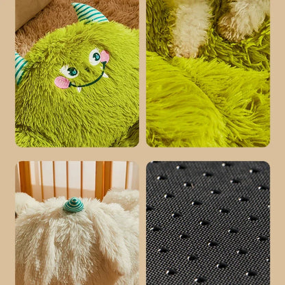 Winter Warm Pet Nest Washable Green Cartoon Monster Semi Enclosed Dog House Suitable for Medium and Large Sized Cat/Dog Supplies