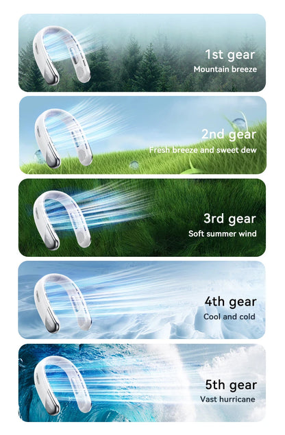 Lenovo Neck Fan 5 Speed Adjustable Bladeless Silent Neck Hanging Fan USB Rechargeable LED Digital Display Ice Refrigeration Fan