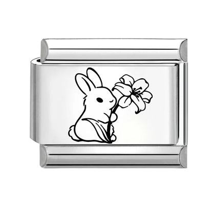 Laser Engraving Cute Cartoon Black Playing Cats Italian Charm Links Fit 9mm Stainless Steel Bracelet Men Women DIY Making Gifts