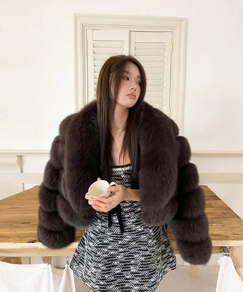 ZADORIN Luxury Big Collar Spliced Cropped Faux Fur Coat Woman Clothing Thicken Furry Faux Fur Jacket Winter Fur Coats Top Mujer