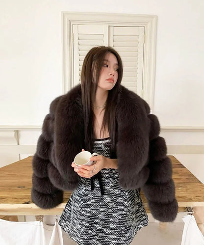 ZADORIN Luxury Big Collar Spliced Cropped Faux Fur Coat Woman Clothing Thicken Furry Faux Fur Jacket Winter Fur Coats Top Mujer