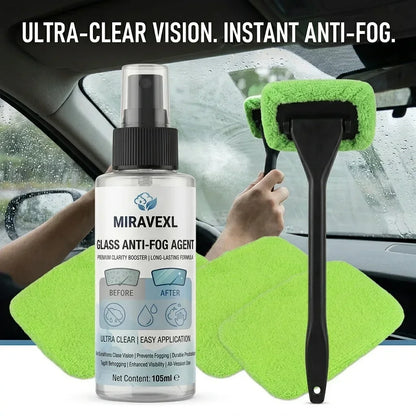 Car Anti‑Fog Spray Kit, Windshield Glass Anti‑Fog Agent with Cleaning Brush & Pads, Long Lasting Defogger for Auto Window Safety