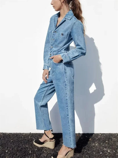 Streetwear Jeans Jumpsuits Fall Clothes 2024 Women Full Sleeve Long Pants Denim Rompers Playsuits One Pieces Set Overalls Outfit