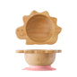 Baby Wooden Tableware Set Wooden Handle Fork Spoon Could Bamboo Wooden Plate Bowl Silicone Suction for Children Feeding Supplies