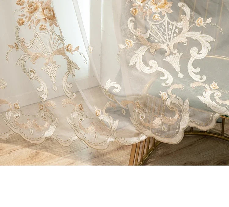 European Embroidered Thickened Blackout Blue Velvet Curtains for Living Room Bedroom Blackout  Lace Luxury Valance Tulle Custom