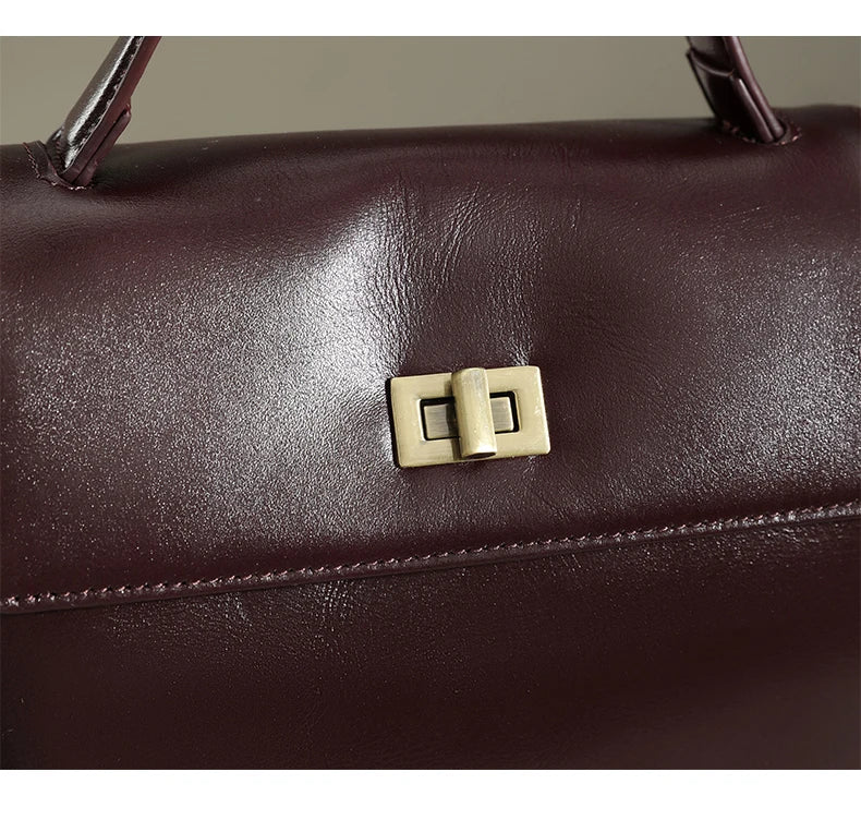 Genuine Leather Top Handle Crossbody Bag for Women Vintage Oil Wax Leather Shoulder Bag Small Luxury Designer Satchel Handbag