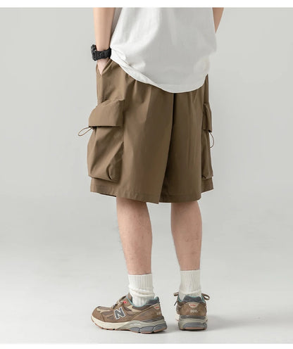 2025 Summer New Japanese Style Large Size Thin Shorts Men Loose Knee Cargo Shorts Hip Hop Streetwear Male Short Trousers