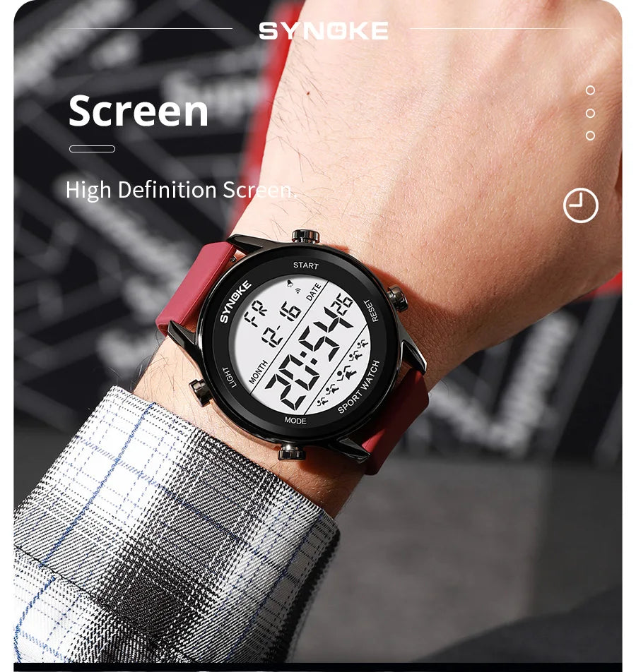 SYNOKE Men Outdoor Sports Multifunctional Waterproof Large Screen Display Luminous LED Digital For Men Fashion Silicon Watch