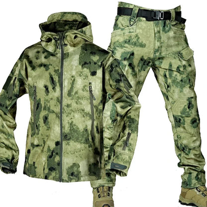 New Men's Winter Jacket Tactical  Sets Fleeced Sharkskin Windproof Waterproof Padding Suits Paintball Uniform Pockets Camo