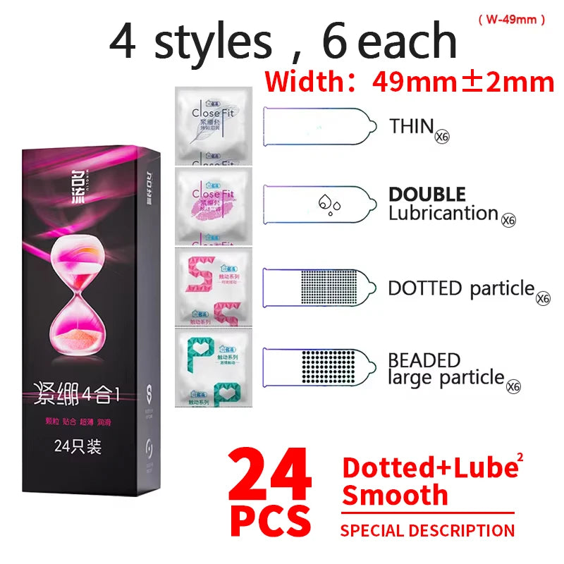 Ultra Thin Condoms Ribbed and Dotted Mixed Pack 24pcs/30pcs Latex Sex Protection Strong Safe  Pleasure Textured Surface for Men