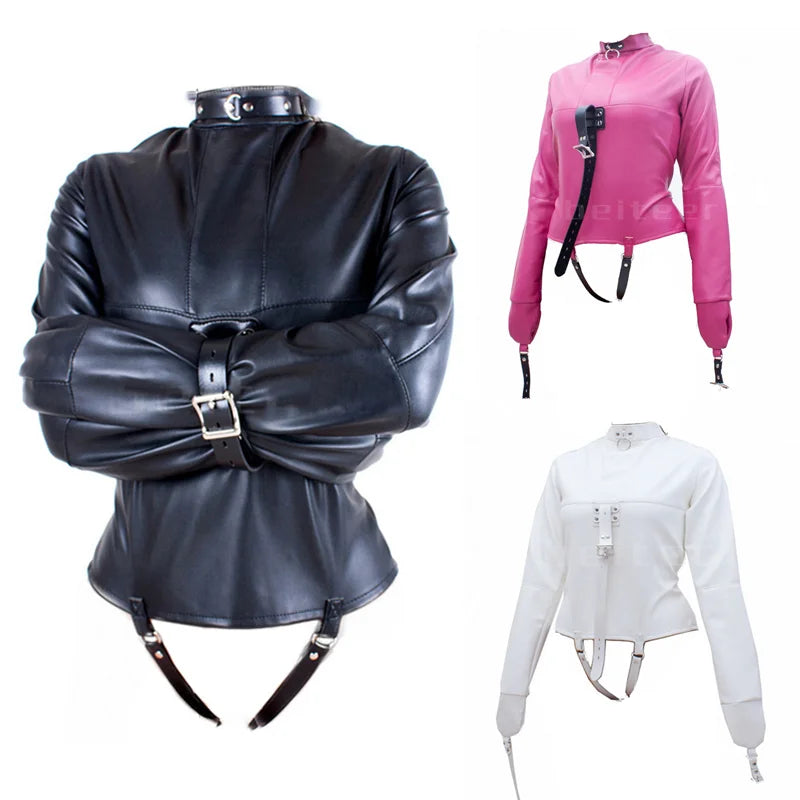PU Leather Straitjacket BDSM Bondage Harness Female Adult Couple Game Straight Jacket Halloween Costume  Sex Toy for Women