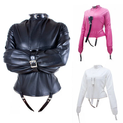PU Leather Straitjacket BDSM Bondage Harness Female Adult Couple Game Straight Jacket Halloween Costume  Sex Toy for Women