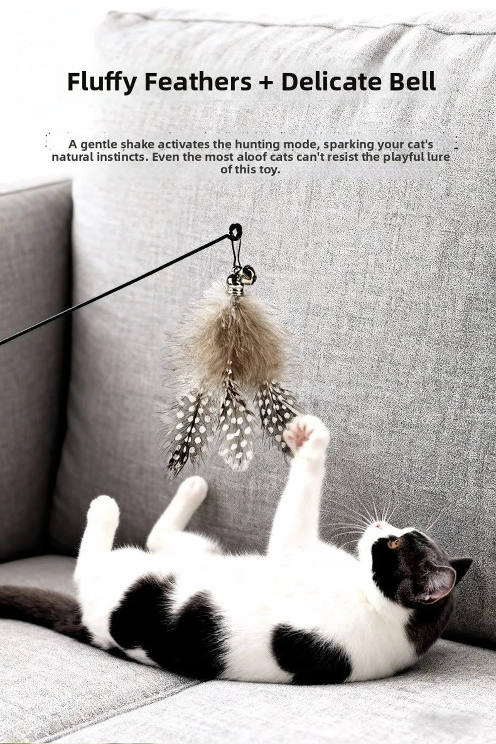 Wooden Handle Spring Teasing Cat Stick Feather Simulation Fishing Rod Cat Teaser Stick Interactive Replaceable Bell Squeaky Cat