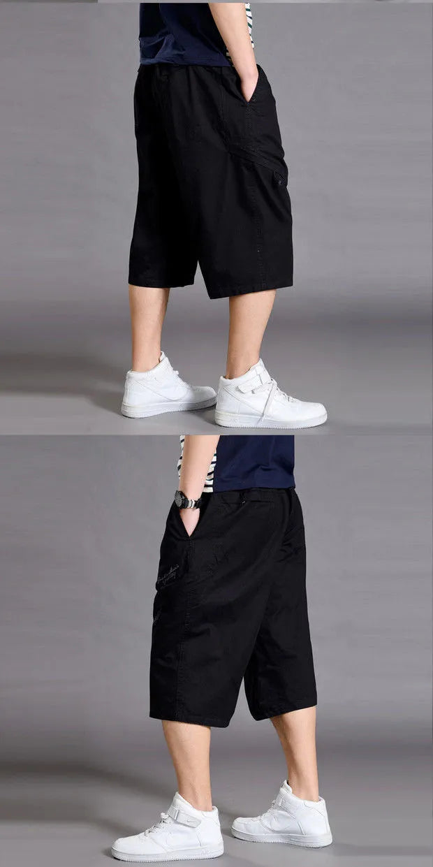 New Summer Men Cotton Thin Casual Shorts Man Elastic Waist Loose Jogger Cargo Shorts Pants Quality Male Straight Pants Size 6XL