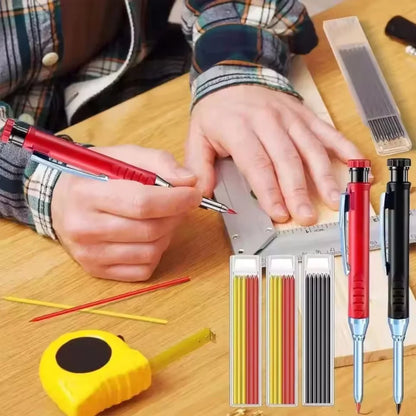 Solid Carpenter Pencil Set Woodworking Tools Mechanical Pencil 4 Colors Refill Construction Job Tools Carpentry Marking Scriber