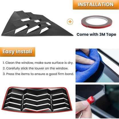 Rear+Side Window Louvers for Dodge Challenger 2008-2023 Windshield Sun Shade Cover Vent GT Lambo Style Custom ABS Matte Style