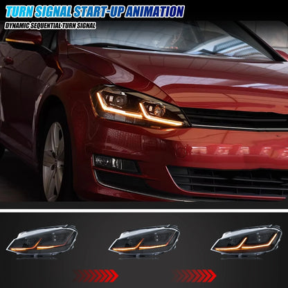 LED Headlights for Volkswagen VW Golf VII Golf MK7 TSI TDI 2012-2017 DRL Blackout Front Lamps Assembly [Not Fit GTI/R/GTD]