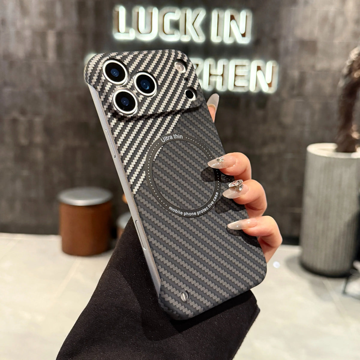 17 ProMax for Magsafe Carbon Fiber Frameless Case For iPhone 16 15 14 13 12 Pro Max Plus 17Air Magnetic Slim Color Blocked Cover