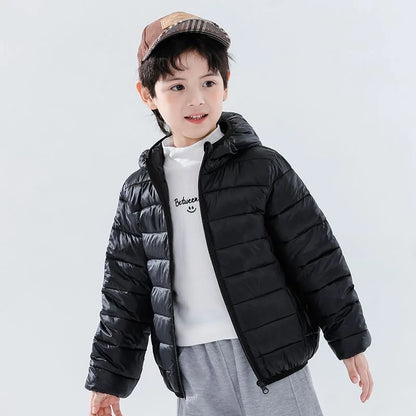 Autumn Children Lightweight Down Coat Winter Boys Girls Solid Hooded Outerwear For 4-10 Years Kids Cotton Clothes Warm Jacket
