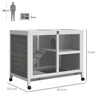 Hutcrate rabbit Cage on castors small solid drink animals enclosure 2 floors sunroof plates-forms x 91,5x73 cm Gray