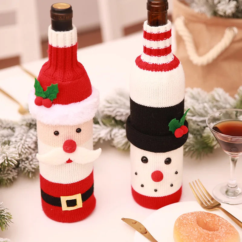 2024 Christmas Knitted Wool Red Wine Bottle Cover Ornament Table Dress Up Home Christmas Decor Hotel Restaurant Festivals Decor