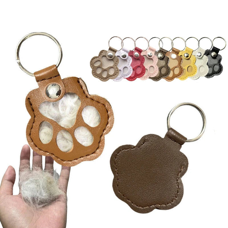 Pet Hair Commemorative Keychain Pu Leather Cat And Dog Fur Souvenir Keychain Dog Paw Pendant Pet Hair Storage Pendant Decoration