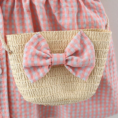 Baby Girl Plaid Dress Summer New Sweet And Beautiful Children'S Clothing+Bow Bag (9 Months -3 Years Old)