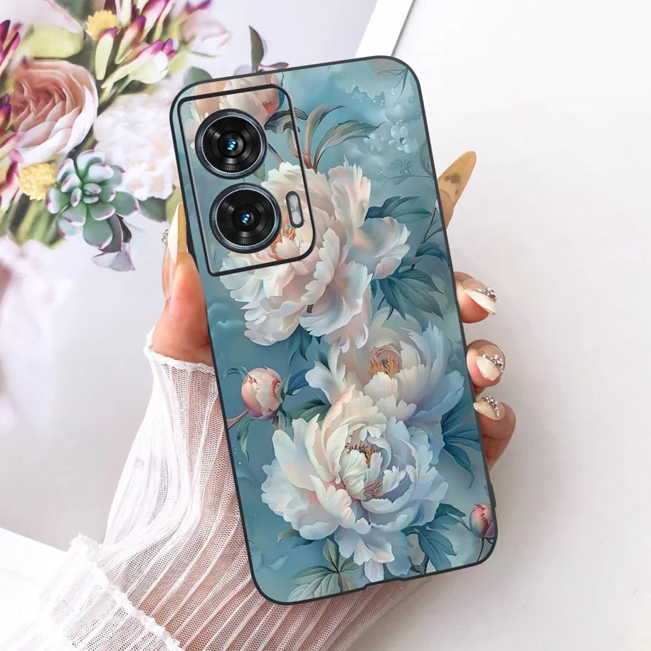 Case For Motorola Edge 50 Fusion Cover XT2429-1 Popular Flower Soft Black Silicone Phone Cases For Motorola G96 5G MotoG96 Funda