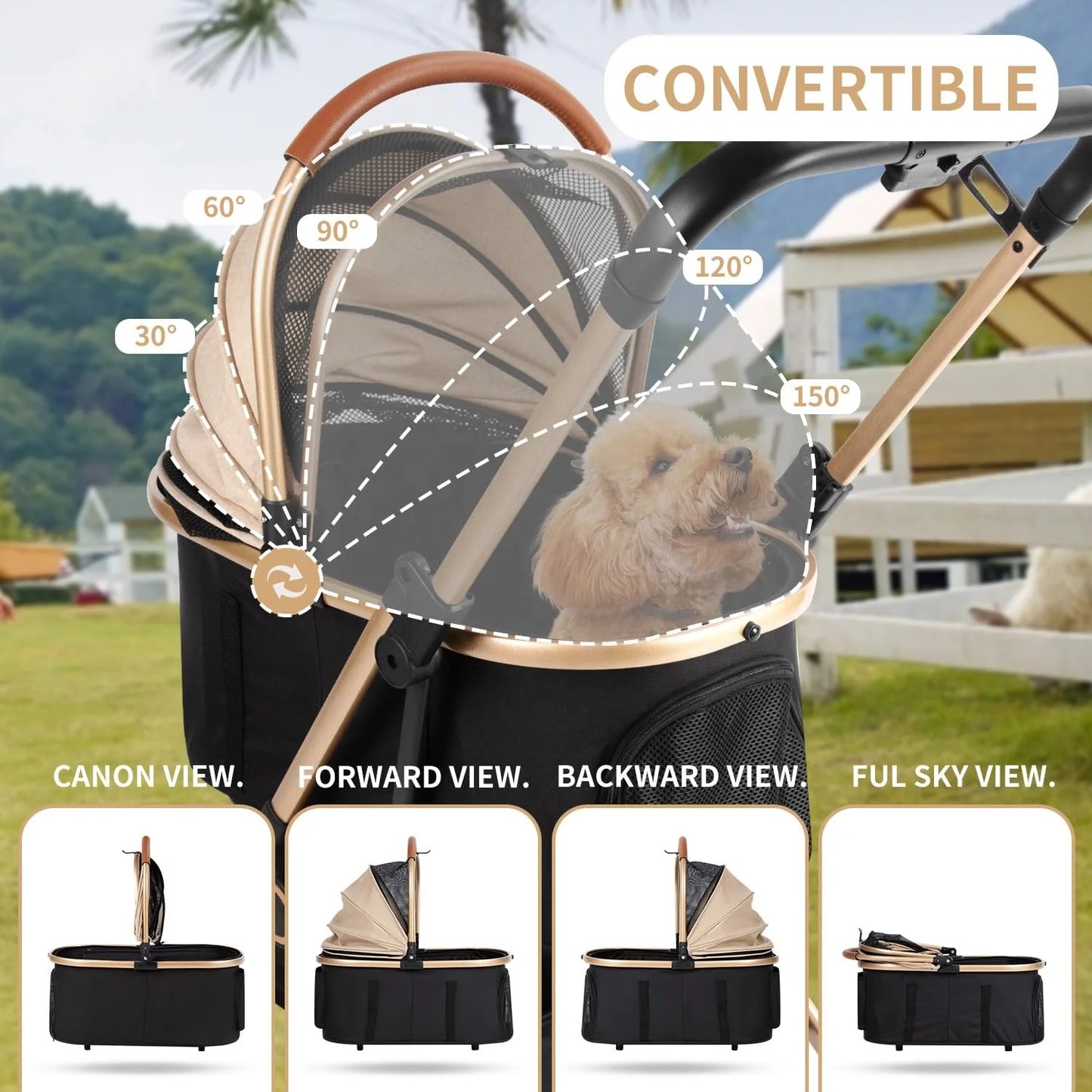 Pet Stroller 3 In 1 Foldable 4 Wheel For Small Medium Pets 50lbs Capacity Detachable Portable Travel Carrier With Storage