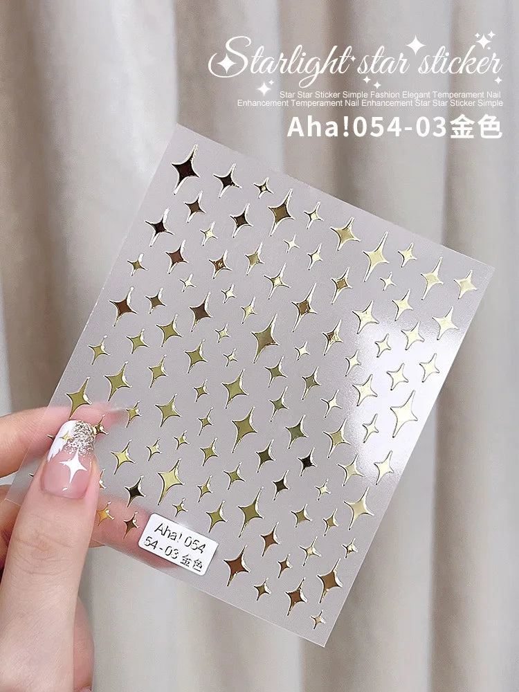 1PCS Laser Starburst Star Adhesive Nail Sticker 3D Nail Art Decoration Flashing Silver Flame Butterfly Nail Decal Press on Nails