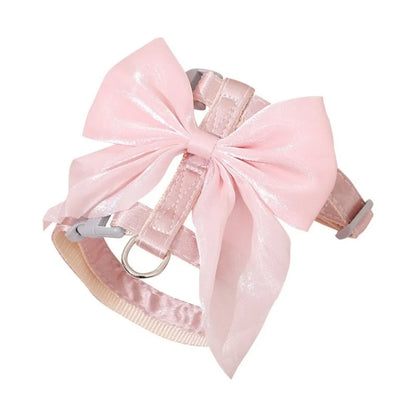 Cute Adjustable Bowknot Cat Harness Leash Escape Proof Shiny Bowknot Pet Harness Traction Rope Pet Decoration