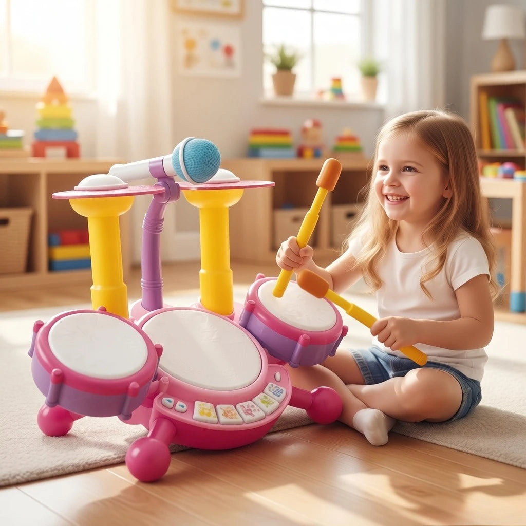Kids Jazz Drum Set Toddlers Musical Instruments Baby Percussion Educational Learning Toys with Microphone Gifts for Boys Girls