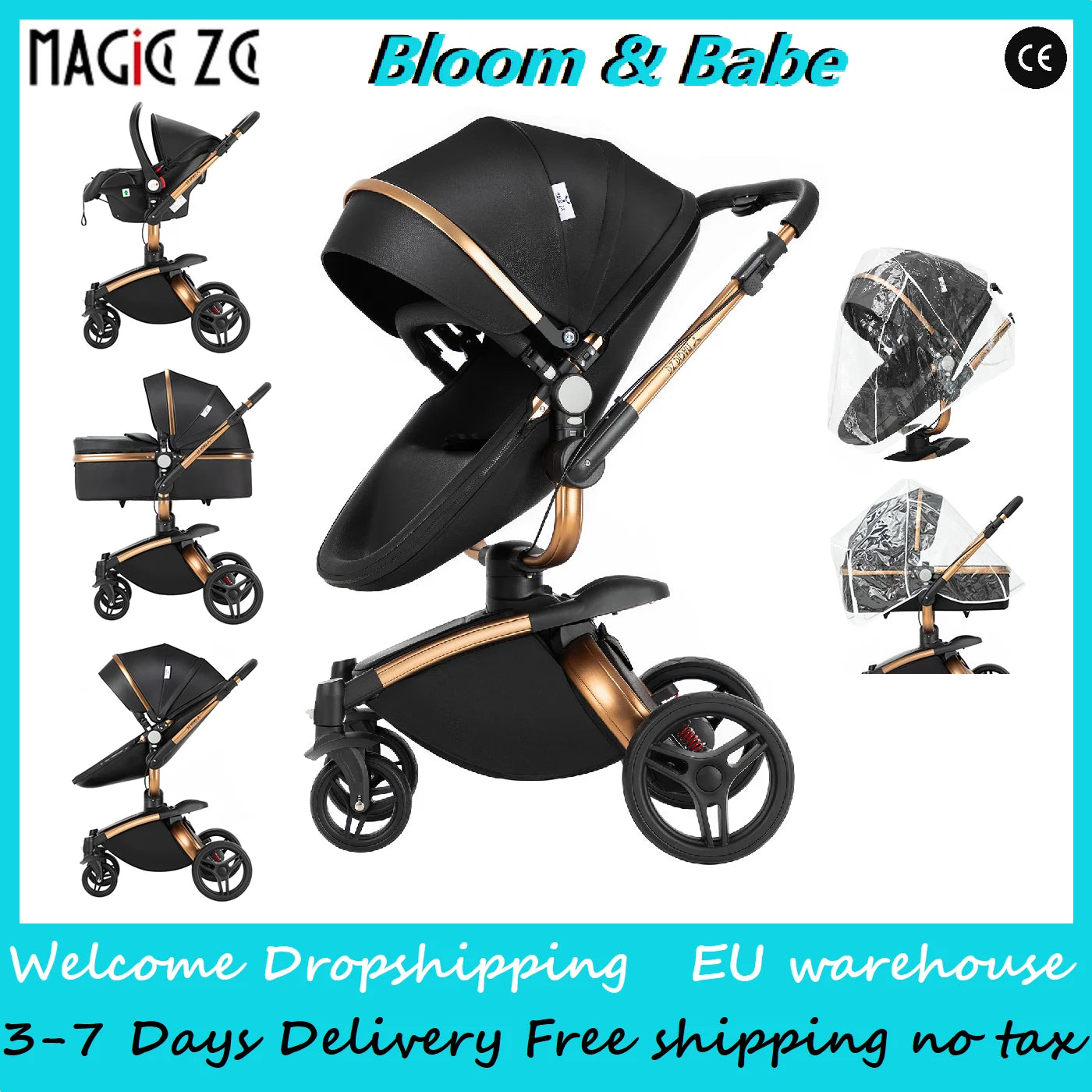Baby pram Lightweight stroller Baby carriage PU 3in1 stroller Baby stroller 3-in-1 Baby carriage strollers for baby light carts