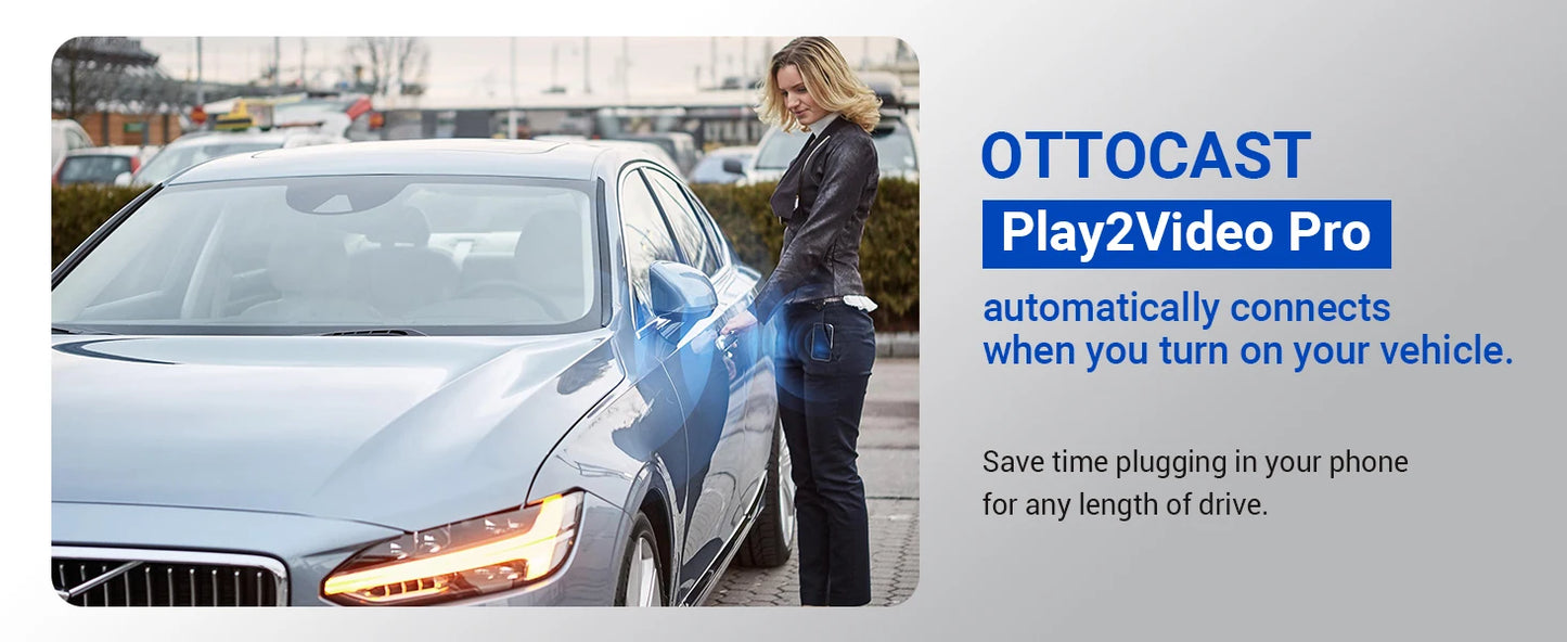 OTTOCAST Play2Video Pro Ai Box Pro Built in YouTube Netflix IPTV Video Box Wired to Wireless CarPlay Android Auto Adapter