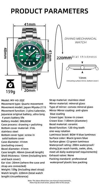 ADDIESDIVE Stainless Steel Watch Men's European and American Business Leisure Quartz Watch Waterproof Outdoor Sports Watch