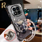 Glitter Butterfly Mirror Crystal Bracelet Case For Xiaomi Redmi Note 15 15C 14 14C 13 13C 12 11 Pro Plus 4G 5G Shockproof Cover