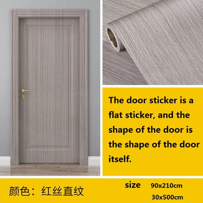 90x210cm/30X500cm Grey Wood Grain Wallpaper On The Door Adhesive  Furniture Refurbish Sticker Home Decor Wall Decal Door Sticker