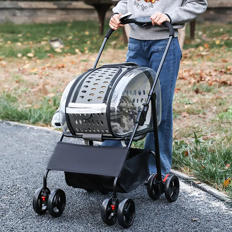 New pet stroller for outdoor travel, lightweight foldable detachable dog stroller for small and medium-sized dogs and cats