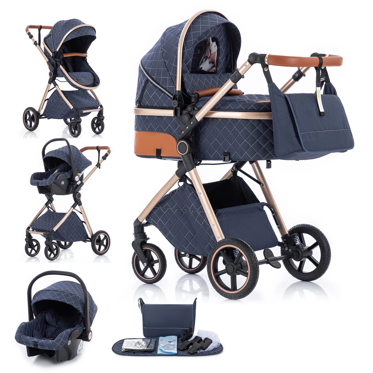 Luxury Baby Stroller 3 in1 Portable Baby Carriage Folding Prams High Landscape Car for Newborn Baby Adjustable Handle travel
