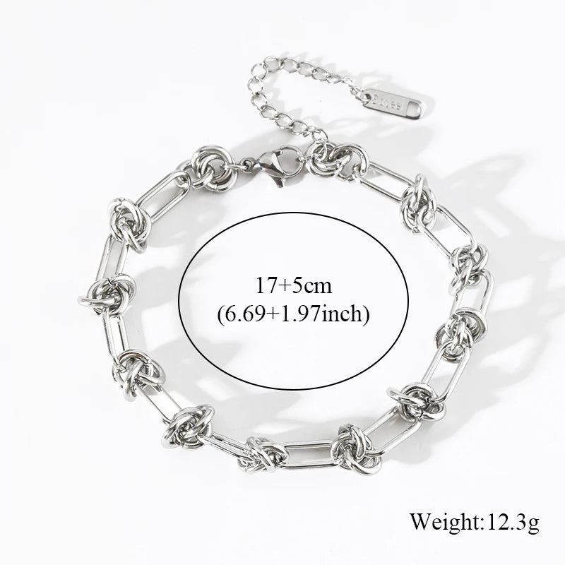 GANPUP 316L Stainless Steel Metal Beads Charms Bracelet Bangle for Women Texture Trendy Wrist Chain Jewelry Gift Bijoux Femme
