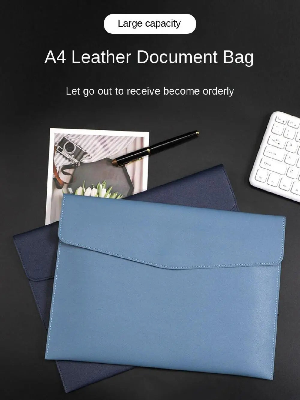 Stationery Dustproof Leather Leather Document Pouch Large Capacity A4 Leather File Folder File Bag for Men
