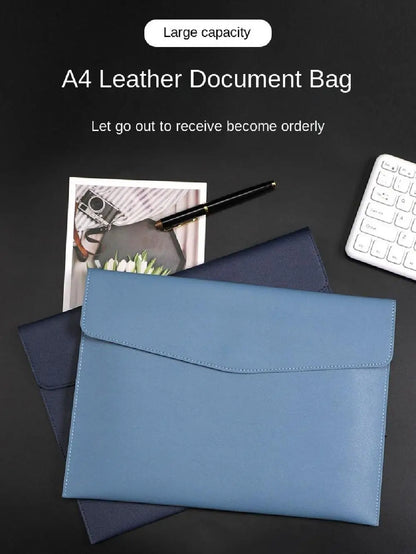 Stationery Dustproof Leather Leather Document Pouch Large Capacity A4 Leather File Folder File Bag for Men