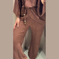 Tie Front Textured Women Set V-Neck Loose Set Wide Sleeve Drawstring Pants Casual Lounge Solid Color 2 Piece Outfits For Daily