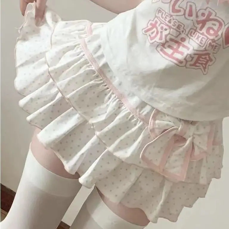 Harajuku Girls Lolita Mini Skirt Y2K Women Japanese Style Bow Pleated Skirts Cute Sweet Dot Ruffles Cake Layered Skirts Gift