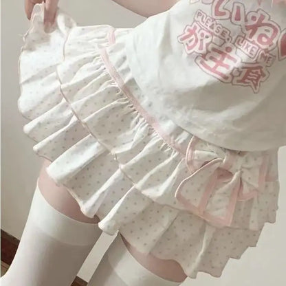 Harajuku Girls Lolita Mini Skirt Y2K Women Japanese Style Bow Pleated Skirts Cute Sweet Dot Ruffles Cake Layered Skirts Gift