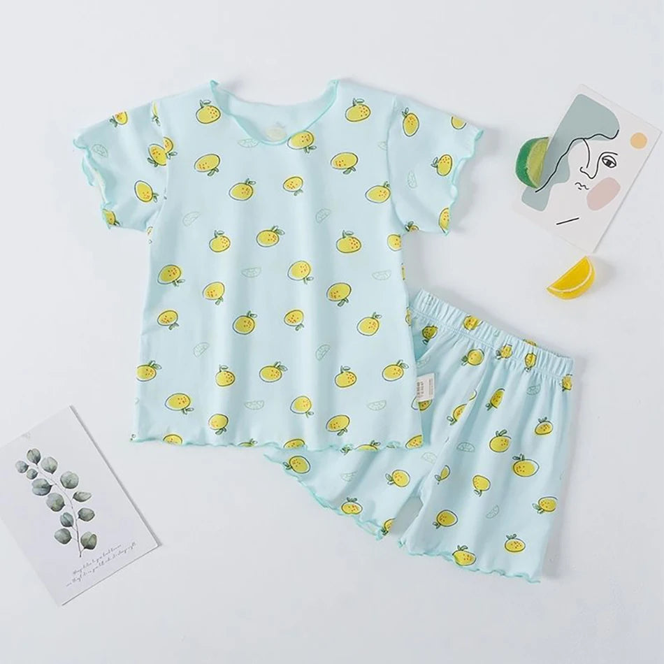 Baby Girl Strawberry Pajamas Set Summer Short Sleeve Thin Two Piece Toddler Kids Sleepwear Infant Home Wear Clothes