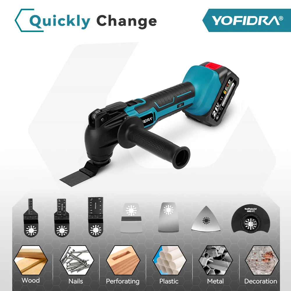 YOFIDRA 6 Gears Electric Saw Oscillating Multi Function Tool Cordless Trimmer Shovel Woodworking Cutting Machine For Makita 18-21V Battery Pin